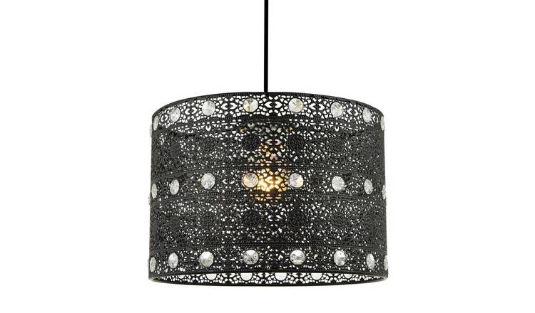 Happy Homewares Black Antique Acrylic Gem Moroccan Pendant Shade - 24cm
