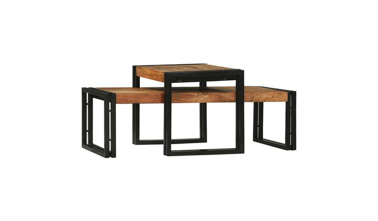 Walplus Pack of 2 Solid Acacia Wood Coffee Table - Brown - 48 x 40 x 40 cm