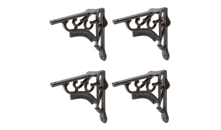 Hammer & Tongs Ornate Iron Shelf Brackets - Black - Set of 4