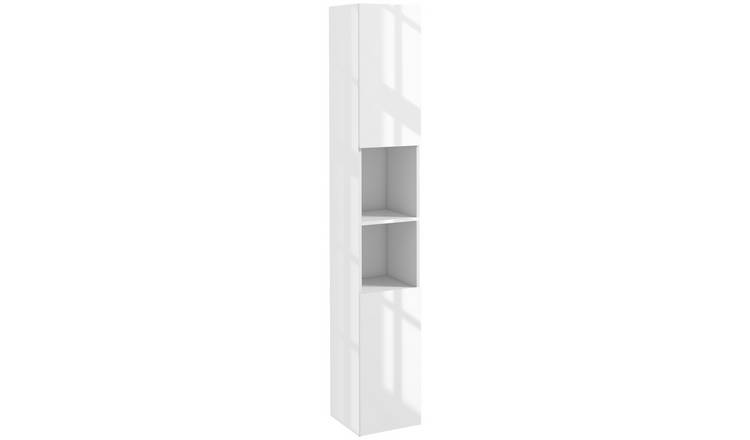 kleankin High Gloss Tall Bathroom Cabinet with Adjustable Shelves - White