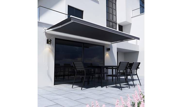 Primrose Awnings 3m Essential Manual Patio Awning Retractable Canopy - Charcoal