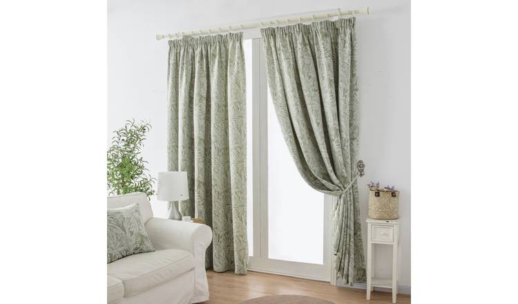 Luxury Living Chenille Lined Pencil Pleat Curtains 168cm x 229cm - Green