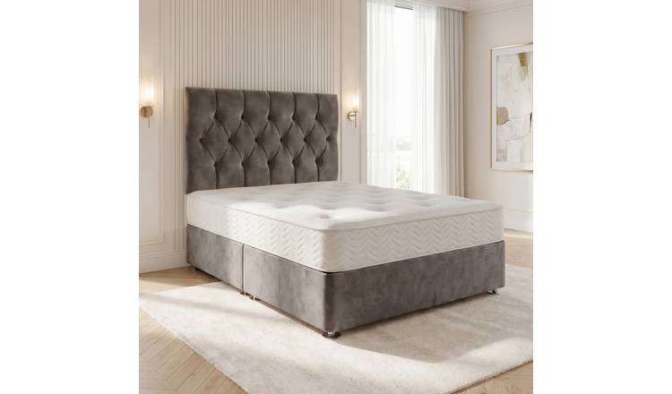 Somnior Chester Velvet Small Single Open Coil Divan Bed Set - Charcoal
