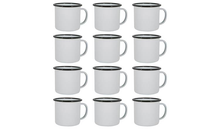 Argon Tableware White Enamel Mugs - 375ml - Black - Pack of 12