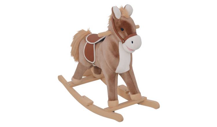 HOMCOM Plush Wooden Base Handle Grip Kids Rocking Horse - Brown and White