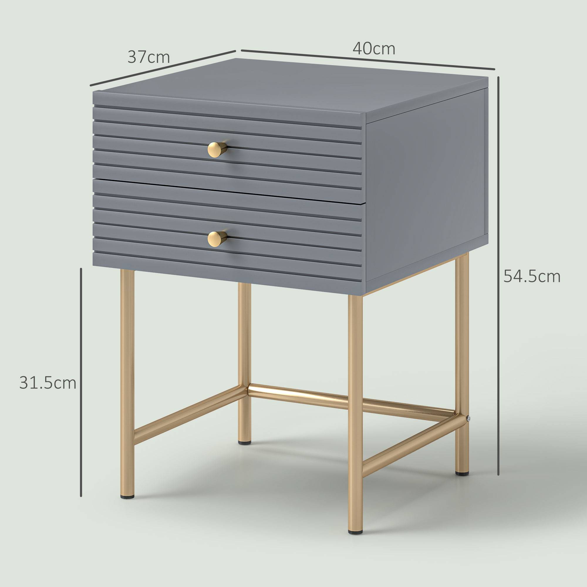 HOMCOM Set of 2 Two Drawers Bedside Tables - Grey - Image 7