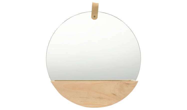 Walplus Round Solid Wood Wall Mirror - Brown - 35 x 6 cm