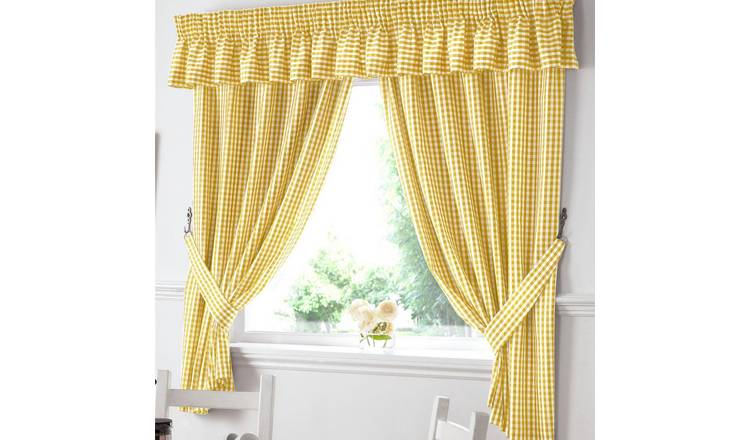 Alan Symonds Gingham Pencil Pleat Curtains - Yellow - 117 x 122cm
