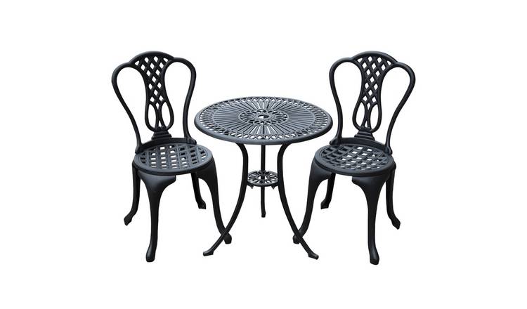 Outsunny 3 Piece Cast Aluminium Garden Bistro Set - Black