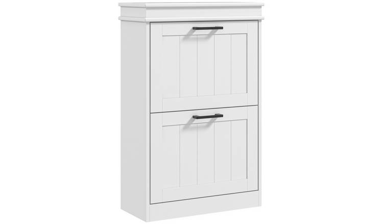 HOMCOM Fluted Shoe Cabinet with 2 Drop Down Drawers - White