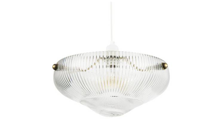 Happy Homewares Transparent Mini Line Ribbed Glass Bowl Pendant Shade - 32cm