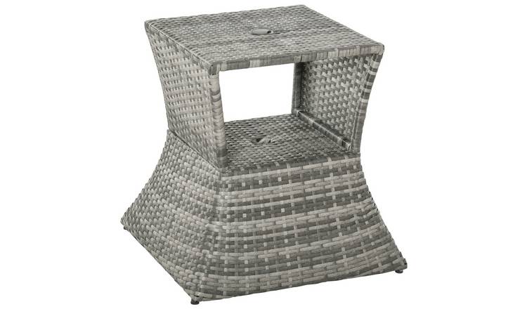 Outsunny Rattan Umbrella Hole Storage Outdoor Coffee Table - Grey