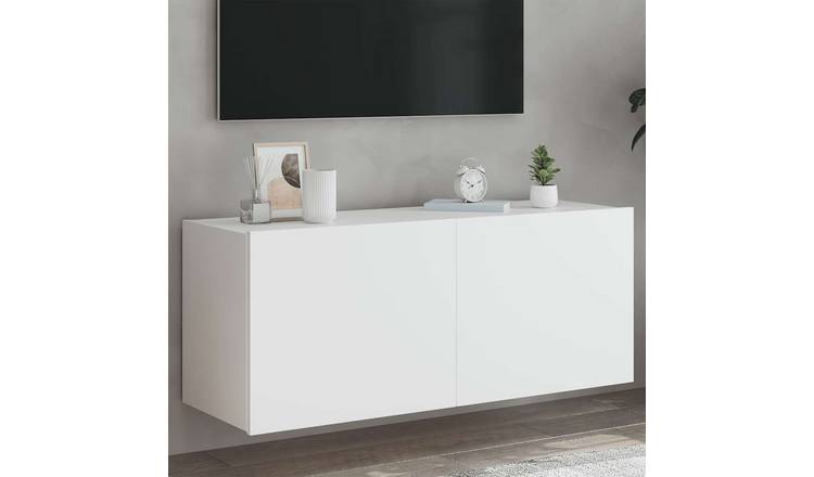 Walplus LED Engineered Wood TV Wall Unit - White - 100 x 35 x 41 cm