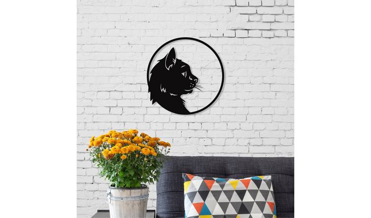 Decortie Metal Wall Art Cat Profile Metal Hanging - black