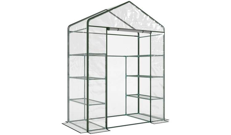 Outsunny PVC Cover Steel Frame Walk-In Greenhouse – Dark Green