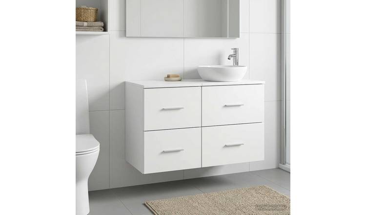 Walplus Wood Bathroom Cabinet with 2 Drawers - White - 30 x 44.5 x 50 cm