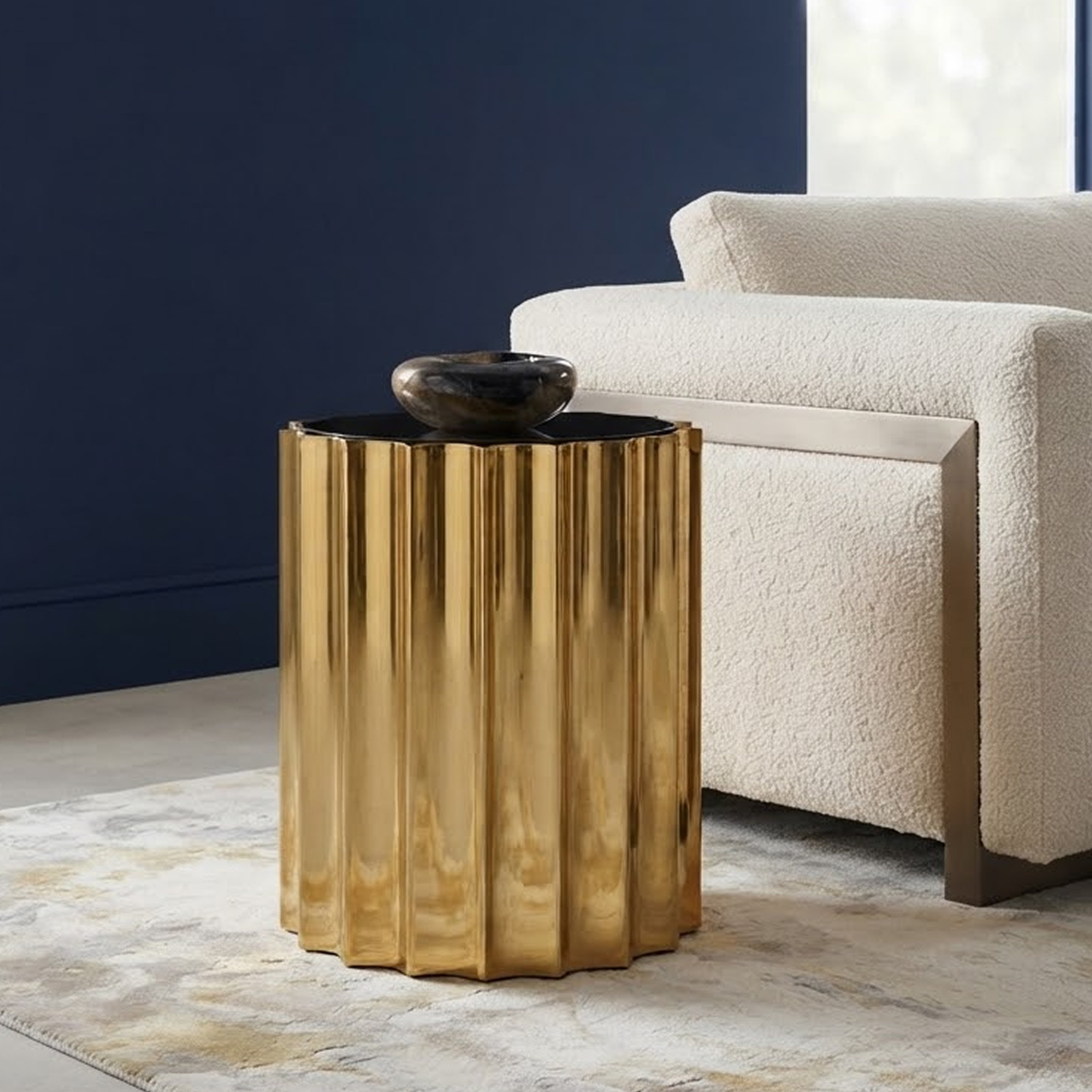 Orsina Alvaro Glass Round Side Table – Black and Silver - Image 2
