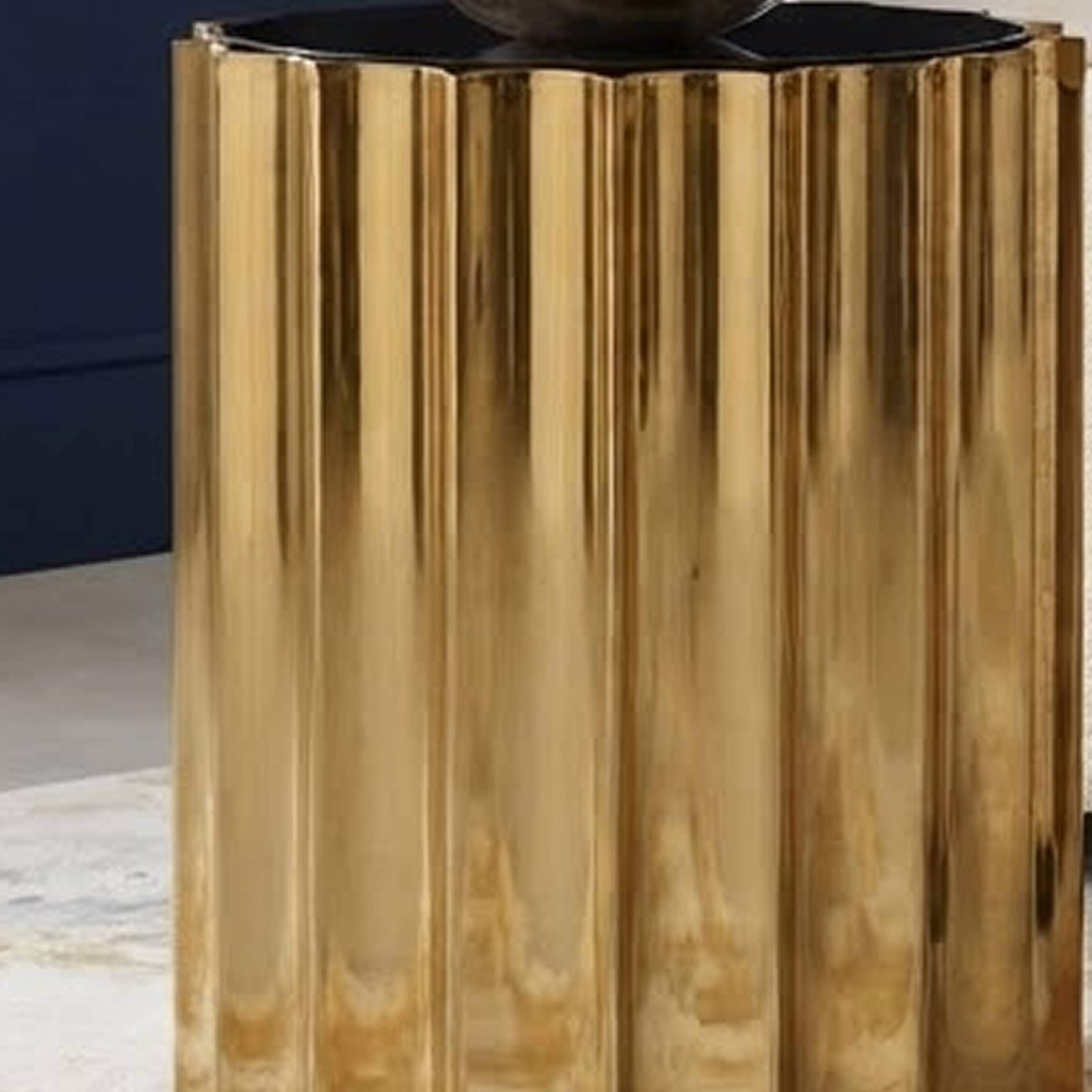 Orsina Alvaro Glass Round Side Table – Black and Silver - Image 3