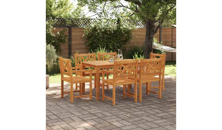 Walplus 7 Piece Garden Dining Set Wide Unit - Brown - 180 x 90 x 74 cm