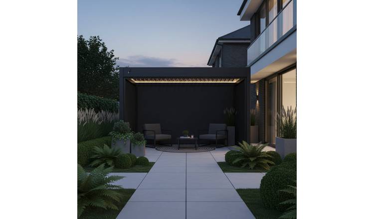 Furniture Maxi Classic Aluminium 3m x 4m Pergola With 1 Side Blind - Grey