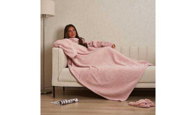 OHS Teddy Fleece Wearable Blanket 135 x 170cm -  Blush