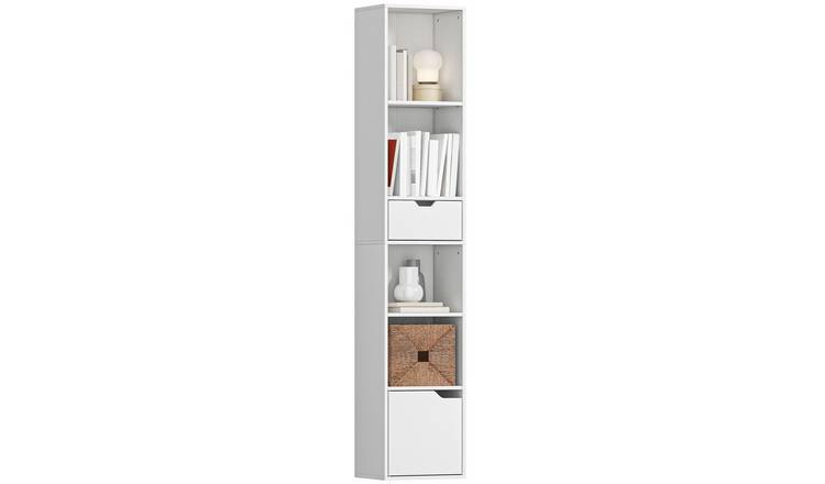HOMCOM 6 Tier Modern Narrow Storage Bookcase - White