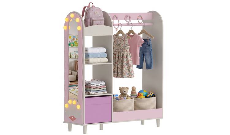 AIYAPLAY Ages 3 to 8 Light Up Mirror Kids Clothing Rack – Pink