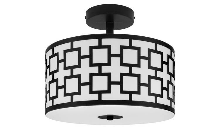 Energy Light Bulbs 3 Light Drum Frosted Glass Ceiling Light - Black & White