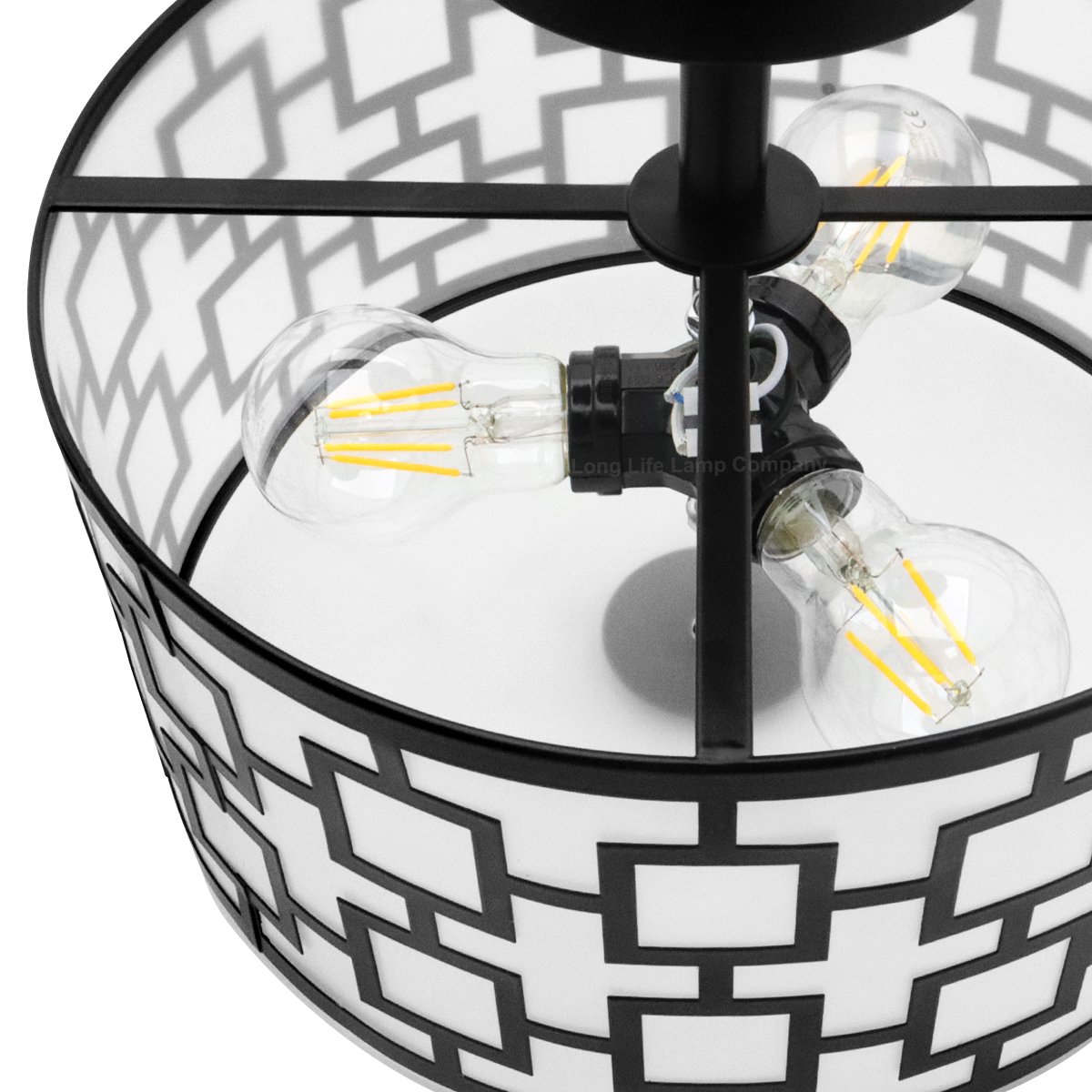 Energy Light Bulbs 3 Light Drum Frosted Glass Ceiling Light - Black & White - Image 3