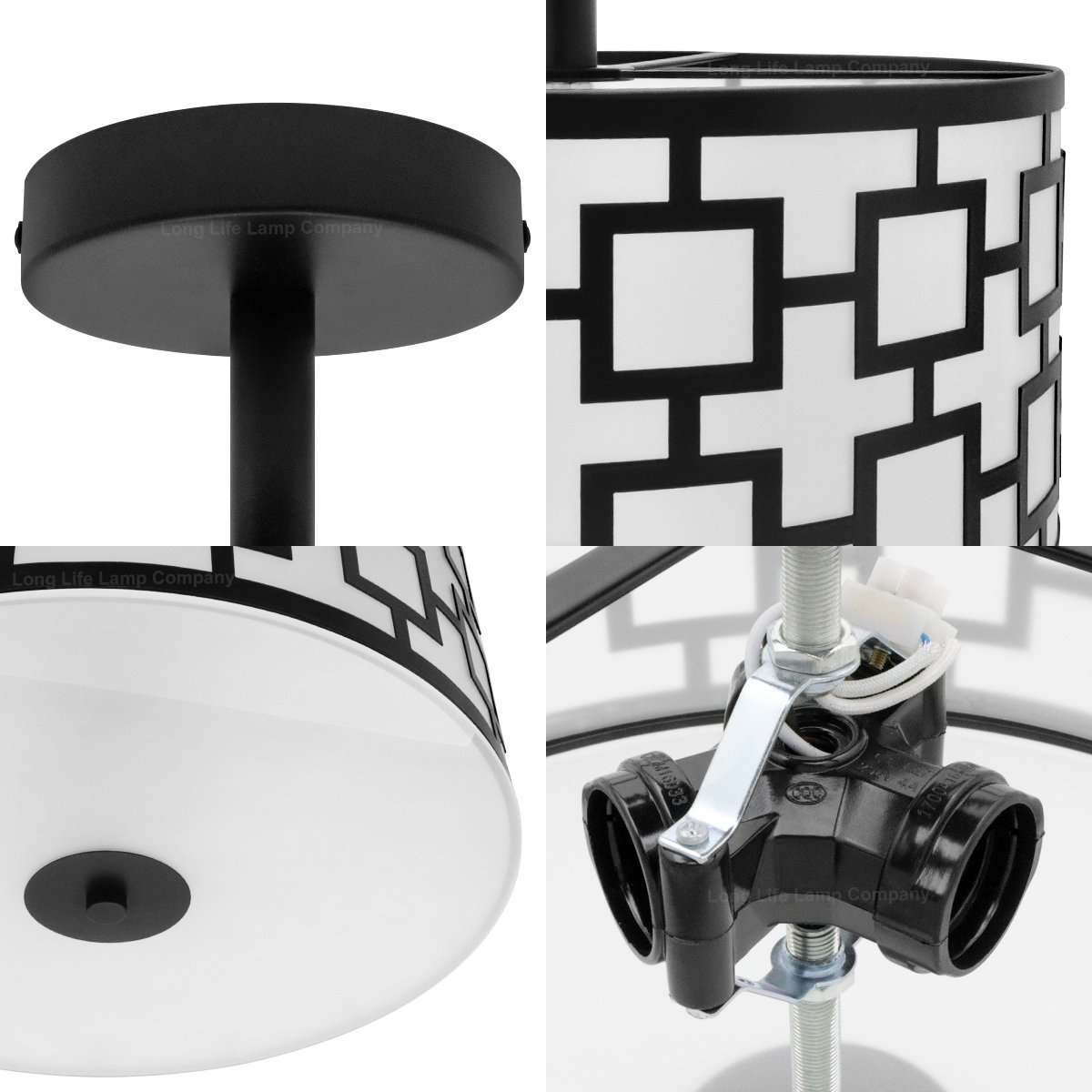 Energy Light Bulbs 3 Light Drum Frosted Glass Ceiling Light - Black & White - Image 4
