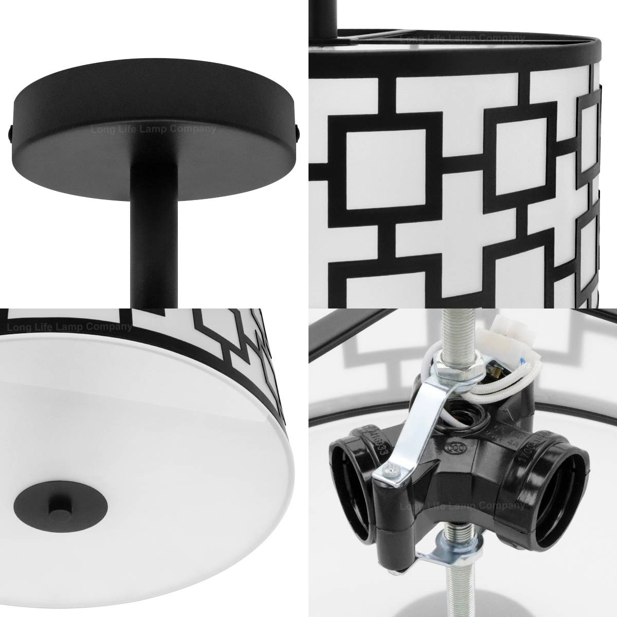 Energy Light Bulbs 3 Light Drum Frosted Glass Ceiling Light - Black & White - Image 4
