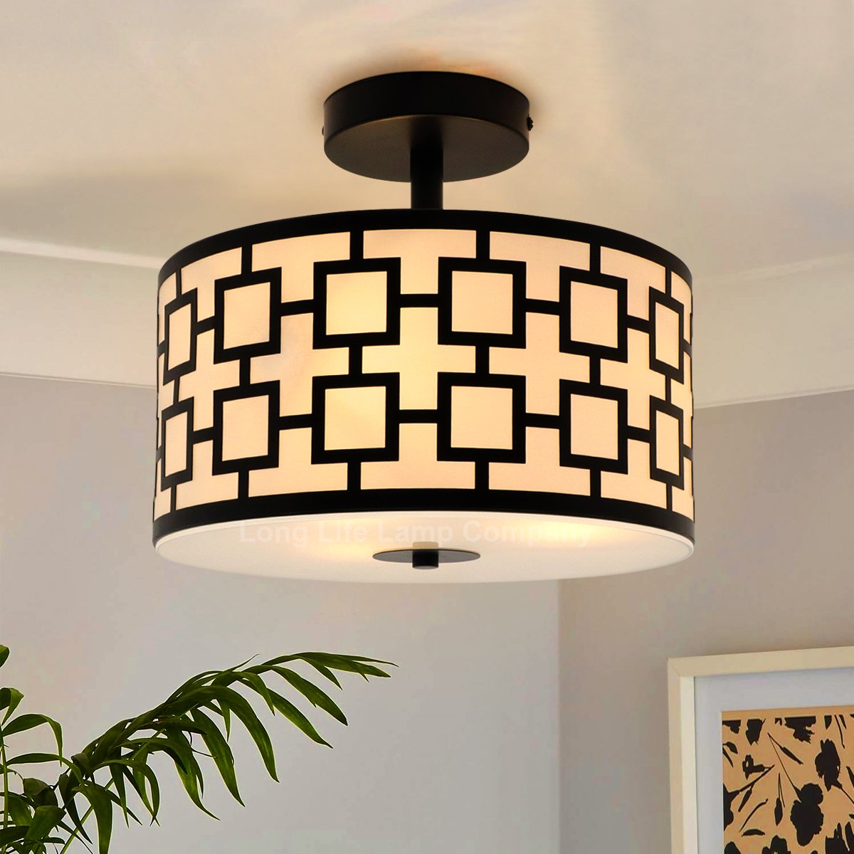 Energy Light Bulbs 3 Light Drum Frosted Glass Ceiling Light - Black & White - Image 5