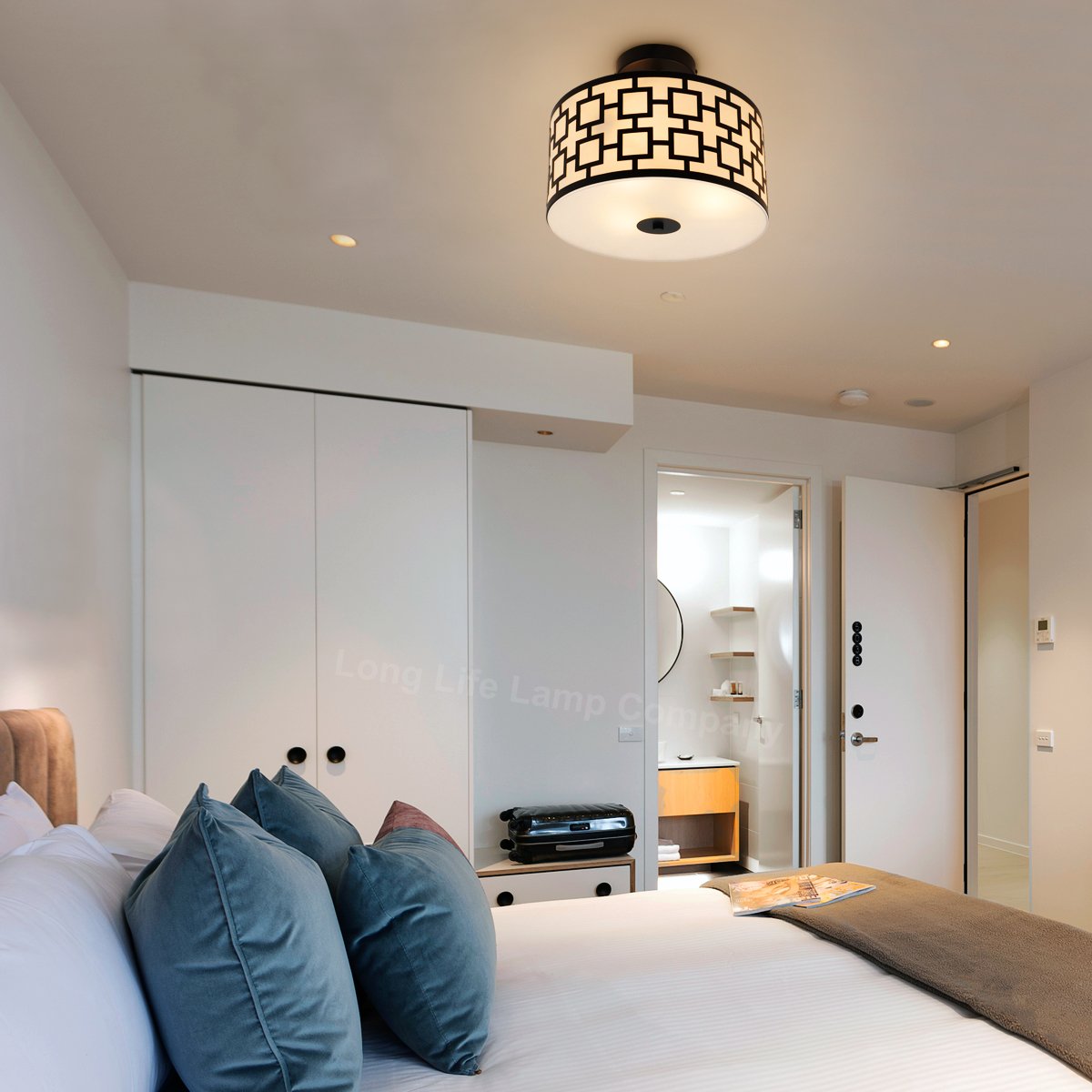 Energy Light Bulbs 3 Light Drum Frosted Glass Ceiling Light - Black & White - Image 6