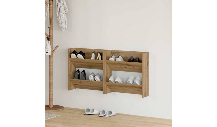 Walplus Pack of 2 Engineered Wood Shoe Cabinet - Artisan Oak - 60 x 18 x 60 cm