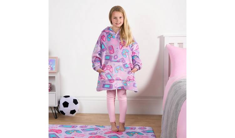 OHS Kids Gaming Print Hoodie Blanket - One Size - Lilac
