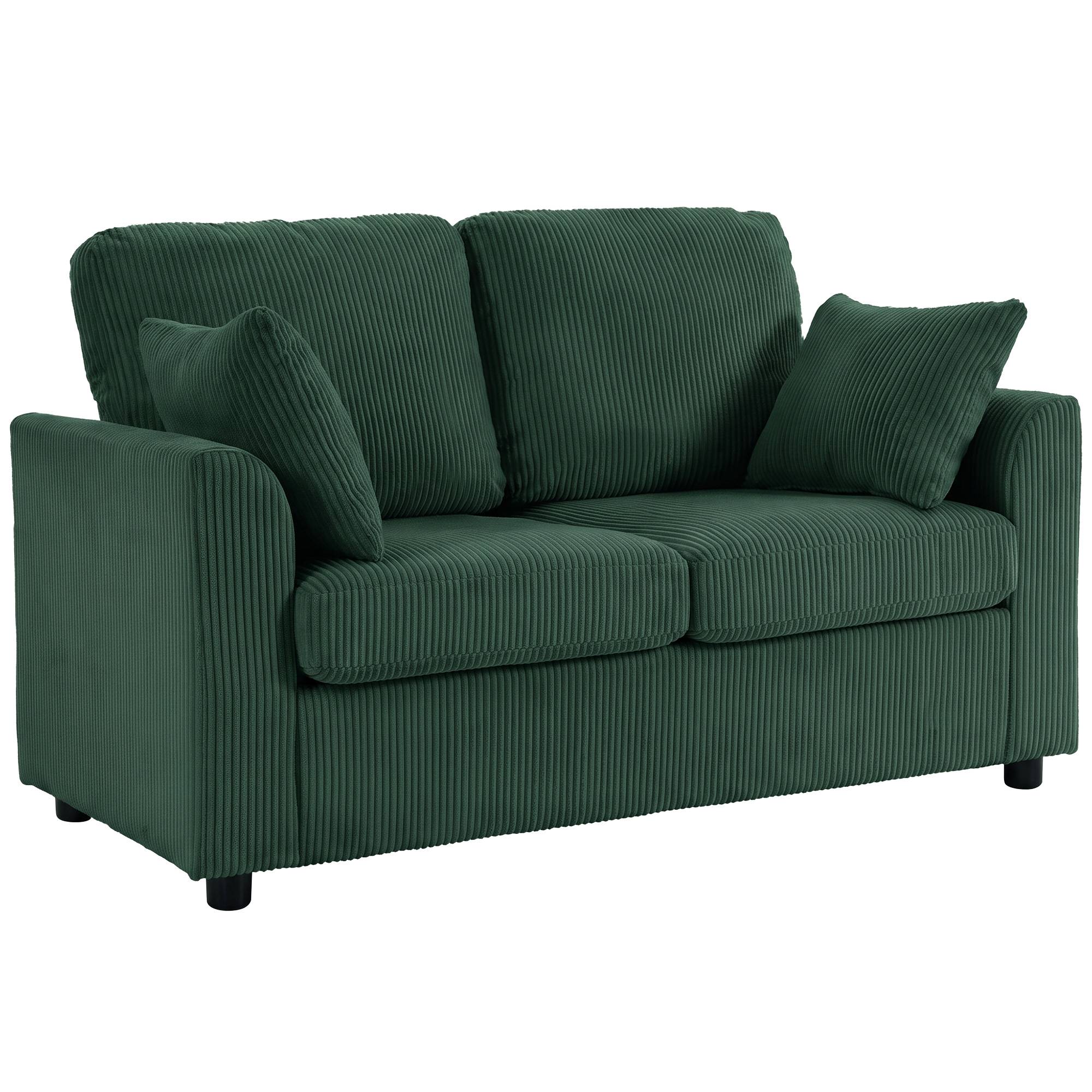 HOMCOM 2 Seater Corduroy Small Sofa - Dark Green - Image 1