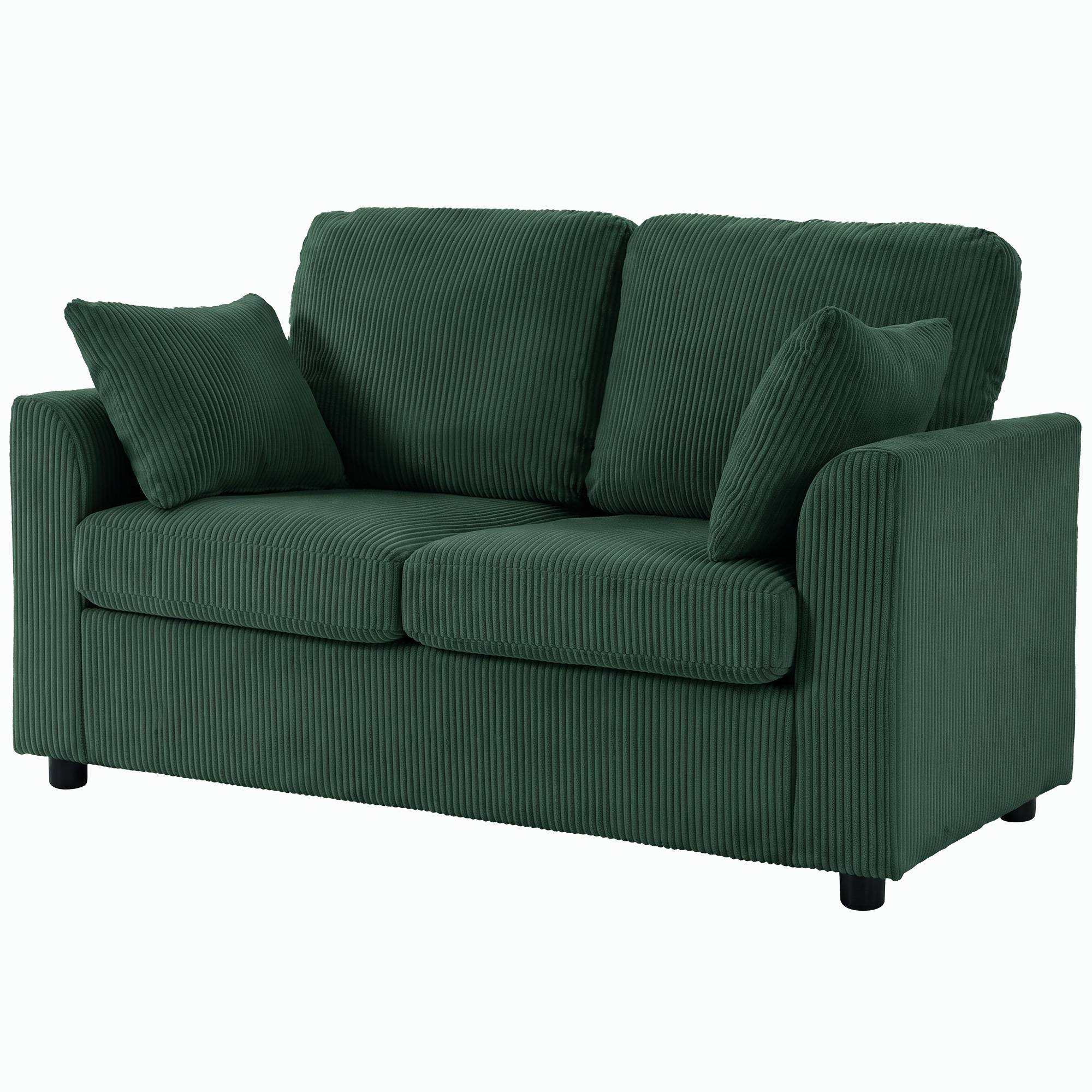 HOMCOM 2 Seater Corduroy Small Sofa - Dark Green - Image 2