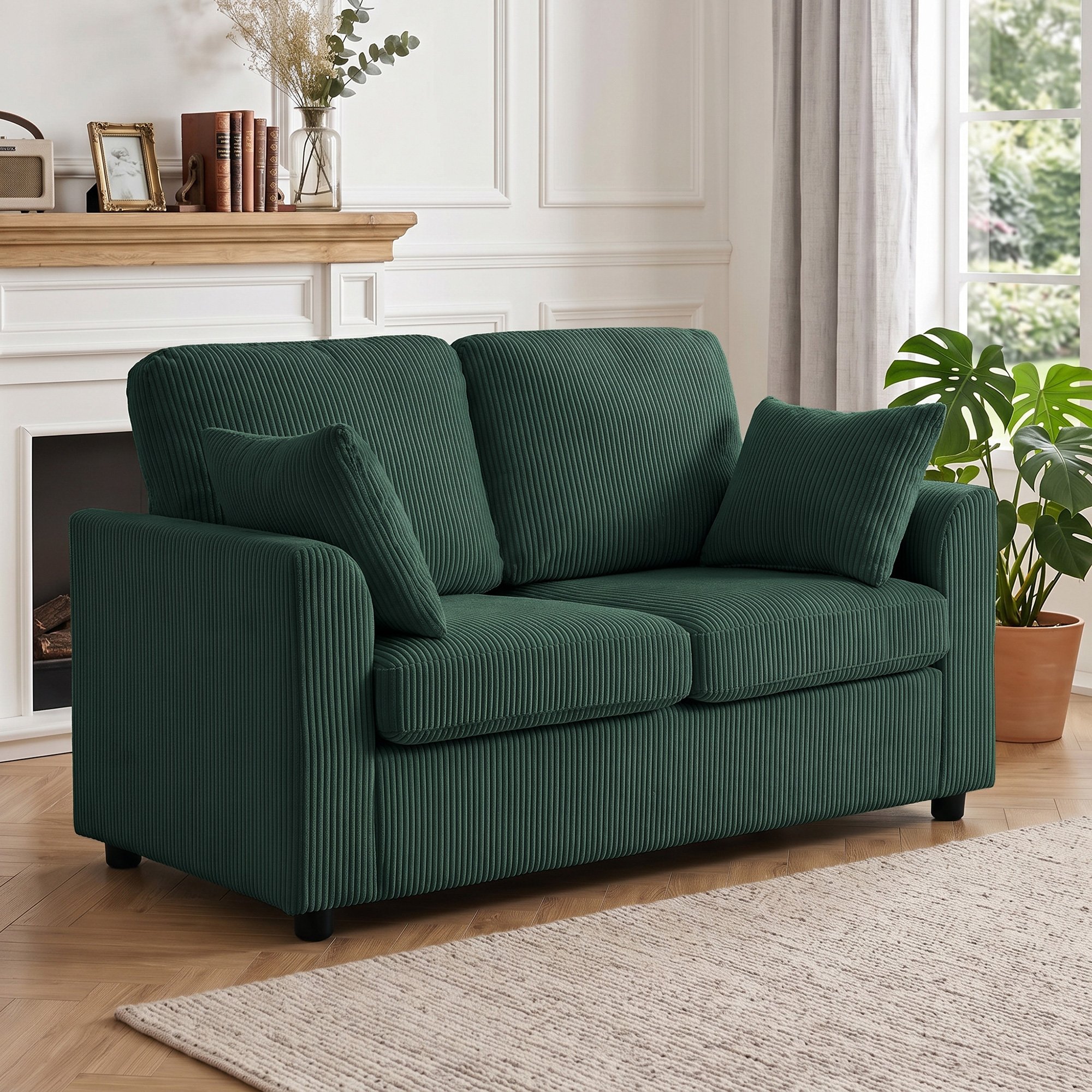HOMCOM 2 Seater Corduroy Small Sofa - Dark Green - Image 3