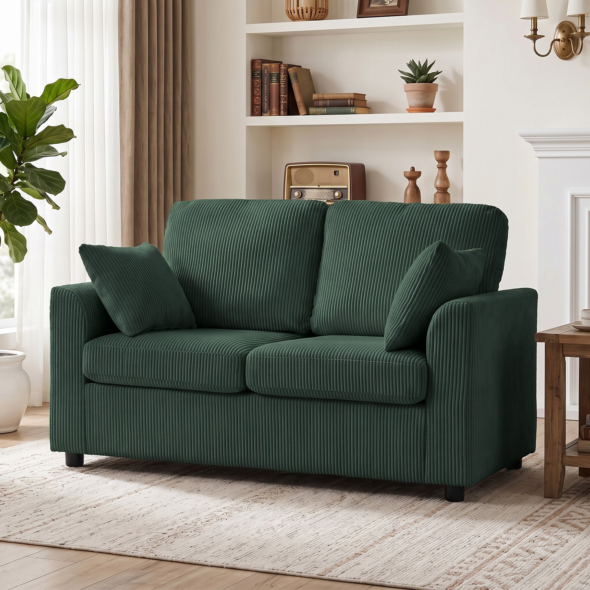 HOMCOM 2 Seater Corduroy Small Sofa - Dark Green - Image 4