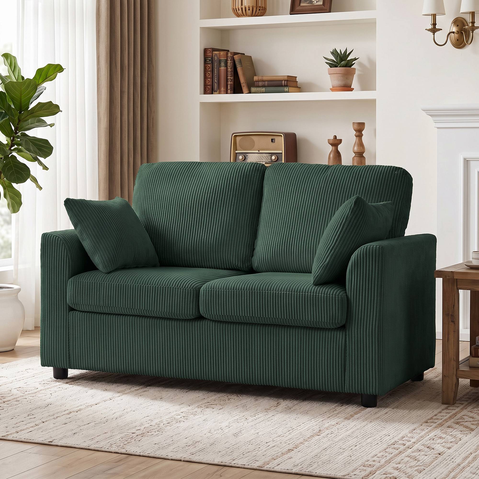 HOMCOM 2 Seater Corduroy Small Sofa - Dark Green - Image 4