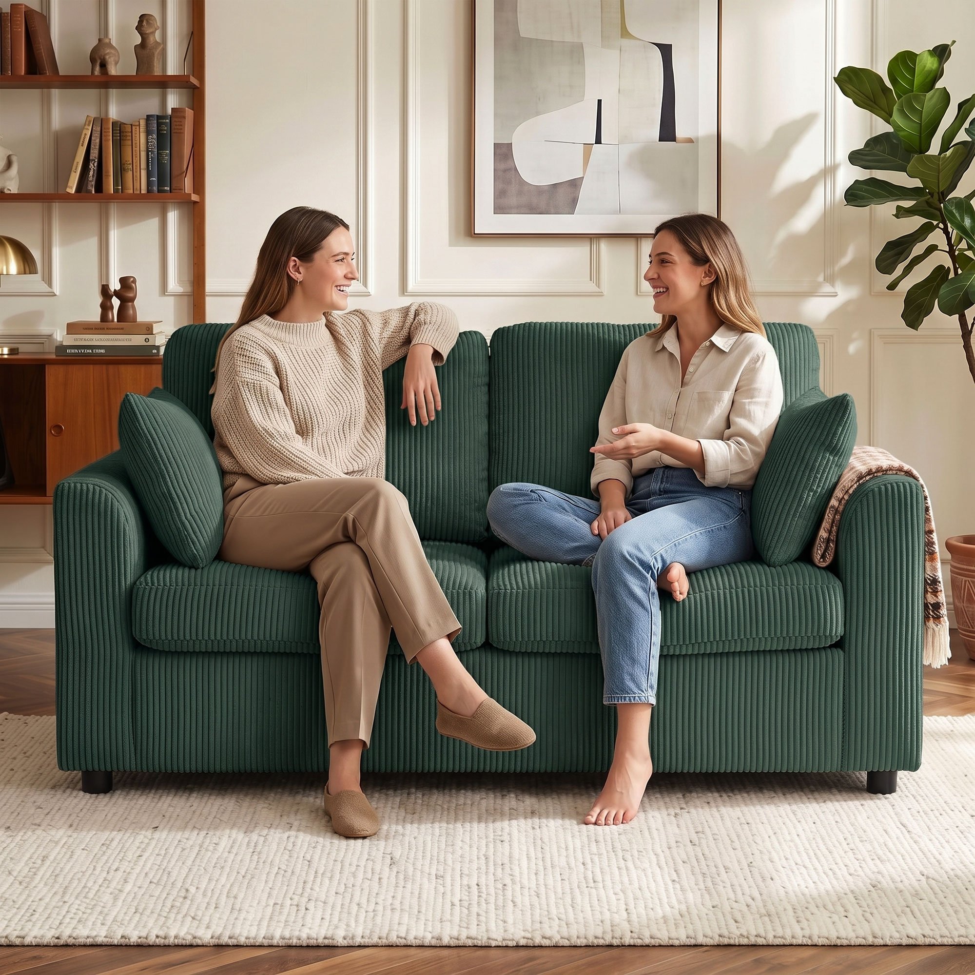 HOMCOM 2 Seater Corduroy Small Sofa - Dark Green - Image 5