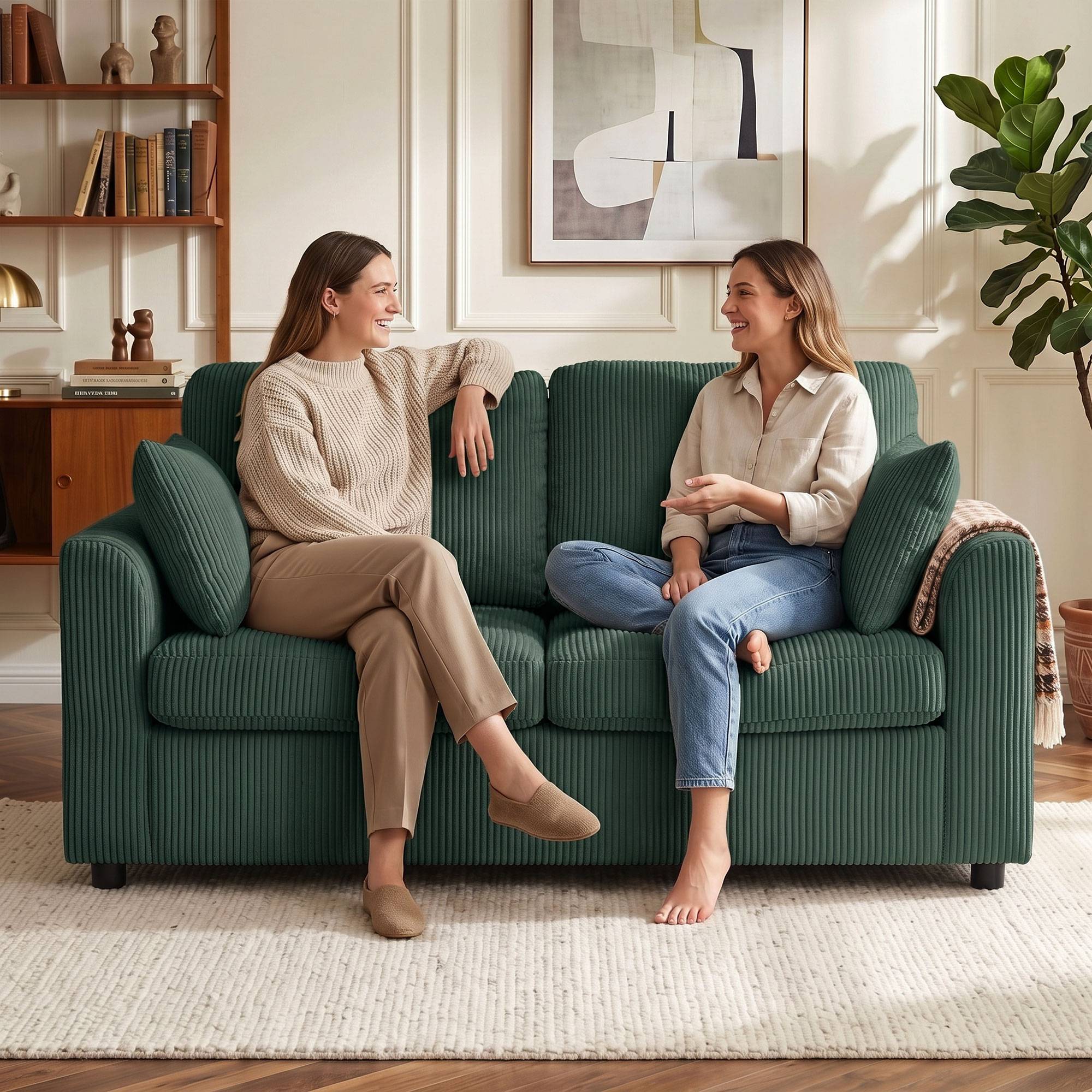 HOMCOM 2 Seater Corduroy Small Sofa - Dark Green - Image 5