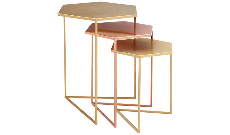 Orsina Templar Set of 3 Hexagon Tables – Gold, Brass & Antique Bronze