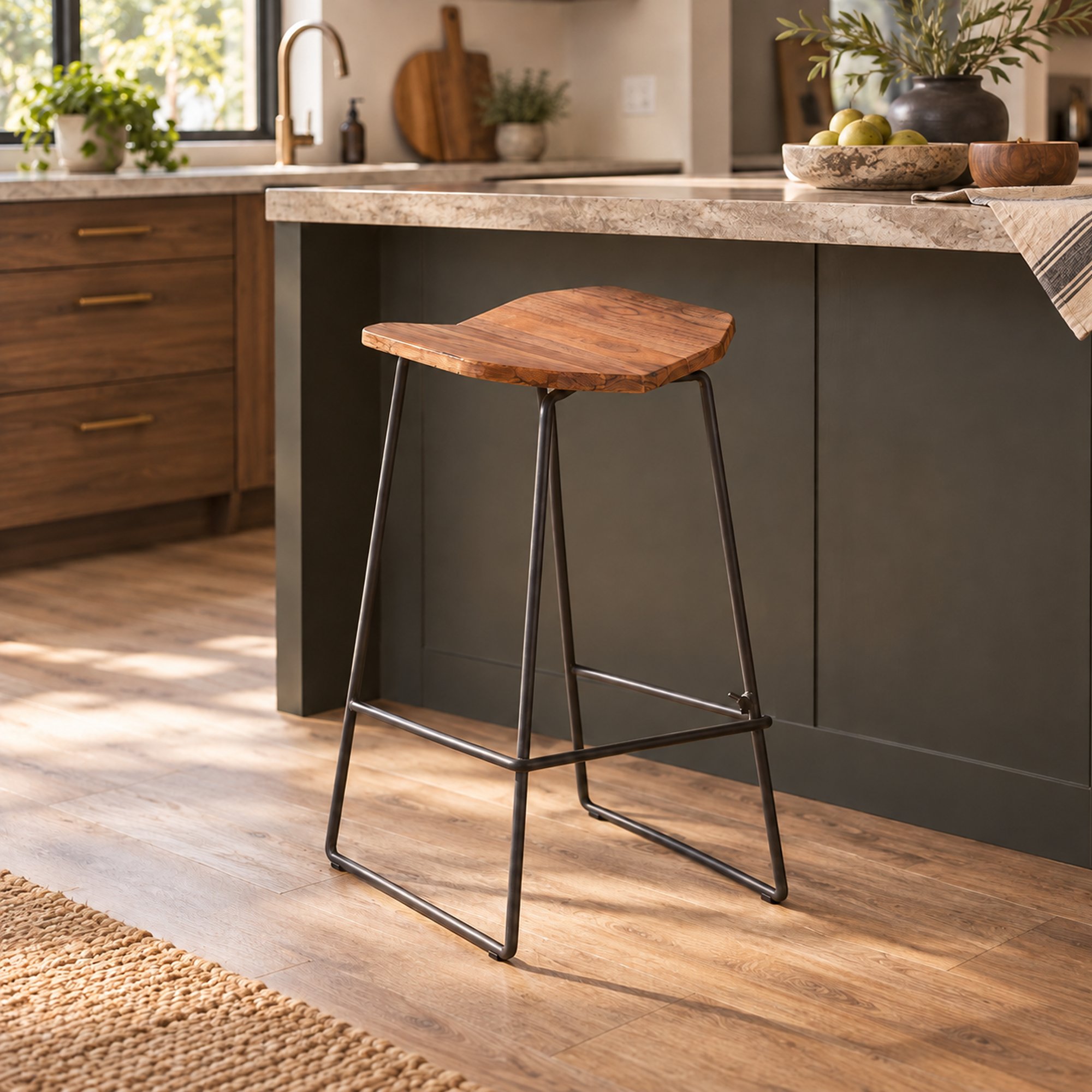 Orsina New Foundry Elm Wood Bar Stool – Natural and Black - Image 2