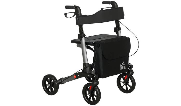 HOMCOM Adjustable Height Rollator Walker with Seat and Wheels - Silver
