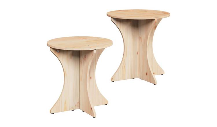Walplus Pack of 2 Solid Pine Wood Coffee Table - Natural - 46 x 46 x 47 cm