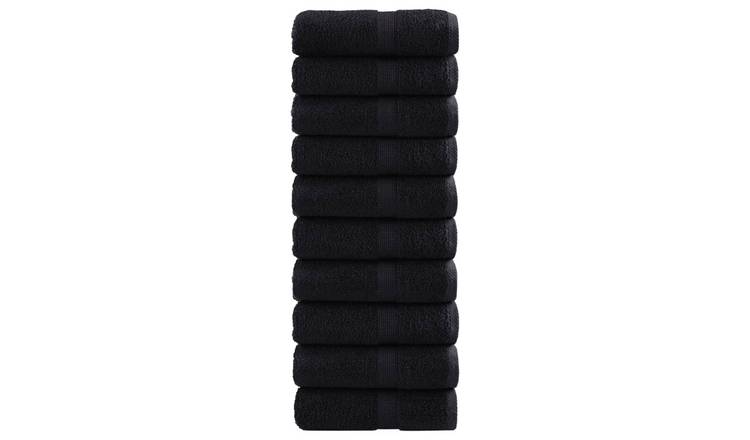 Walplus Pack of 10 Cotton Wash Towels - Black - 30 x 30 cm