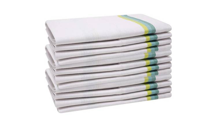 K Collection Stripe Pack of 12 Tea Towel - Green