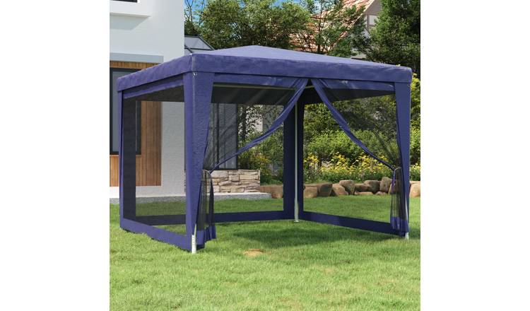 Walplus 3 x 3 m HDPE Party Tent with 4 Mesh Sidewalls - Blue
