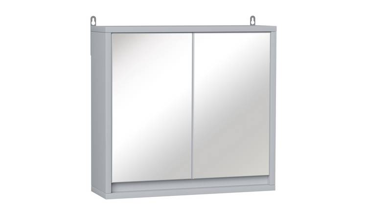 HOMCOM Wall Mounted Mirror Cabinet with Storage Shelf - Grey